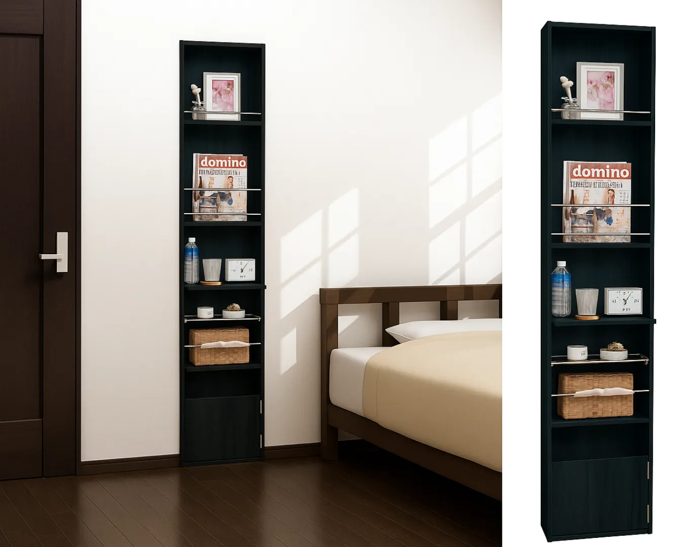 ベッド横に設置できる縦長収納棚 ベッド横に設置できる縦長収納棚