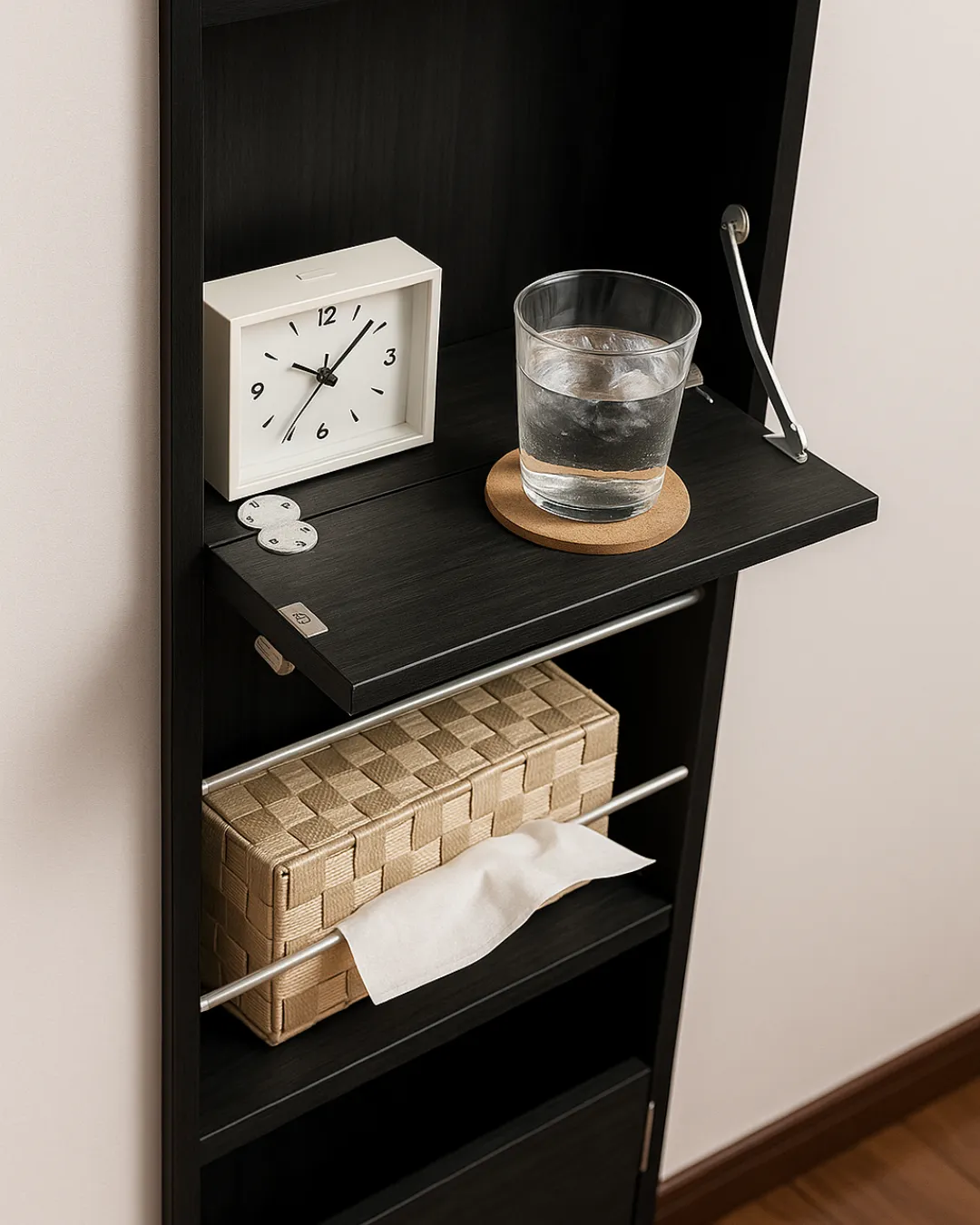 ナイトテーブル代わりになる折りたたみ式棚 ナイトテーブル代わりになる折りたたみ式棚