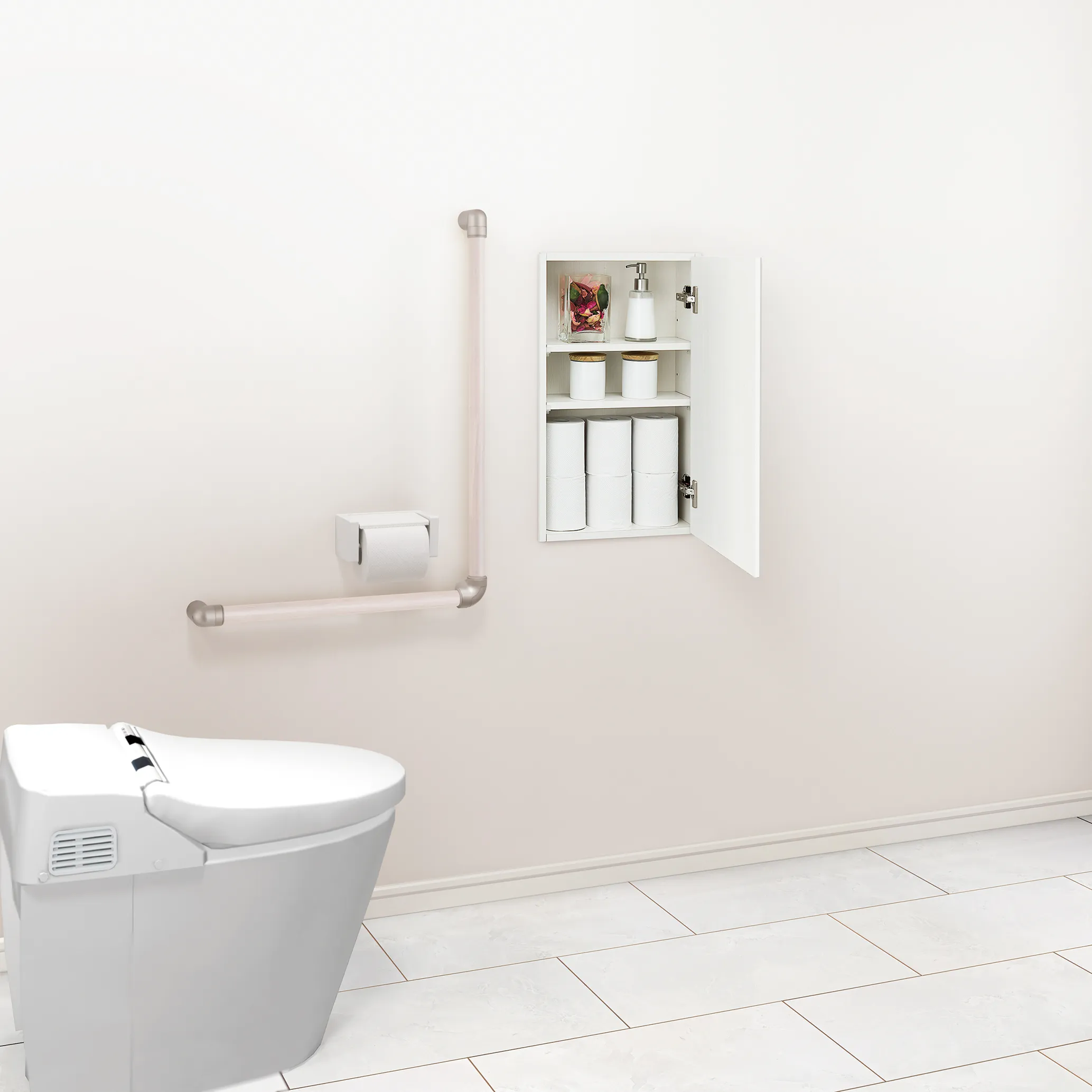トイレットペーパーや小物を省スペースで収納