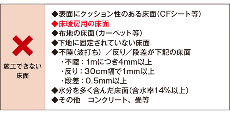 施工できない床面